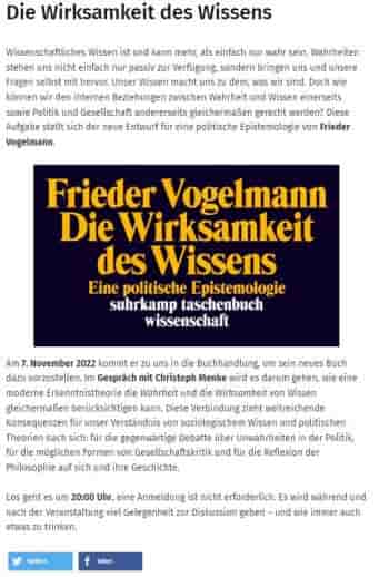 Book Launch *Die Wirksamkeit des Wissens* in Frankfurt/Main